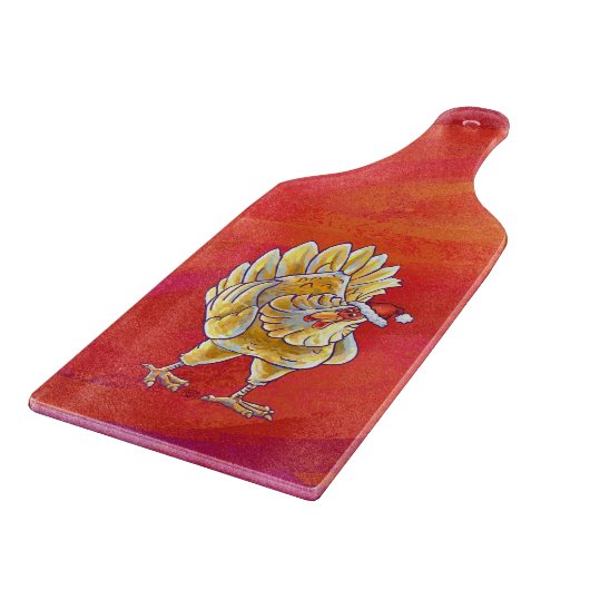 チキンクリスマスオンレッド カッティングボード (角)