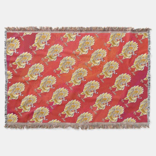 チキンクリスマスオンレッド スローブランケット (正面)