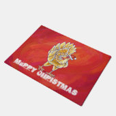 チキンクリスマスオンレッド ドアマット (アングル)