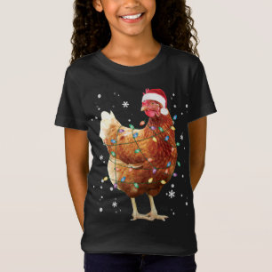 チキンクリスマスツリーライトサンタハットおもしろいクリスマス Tシャツ