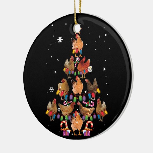 チキンクリスマスツリーライトチキンおもしろいクリスマス セラミックオーナメント (左)