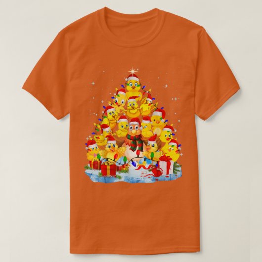 チキンクリスマスツリーライトチキンおもしろいクリスマス Tシャツ (デザイン正面)
