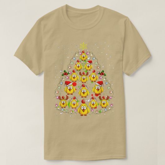 チキンクリスマスツリーライトチキンおもしろいクリスマス Tシャツ (デザイン正面)