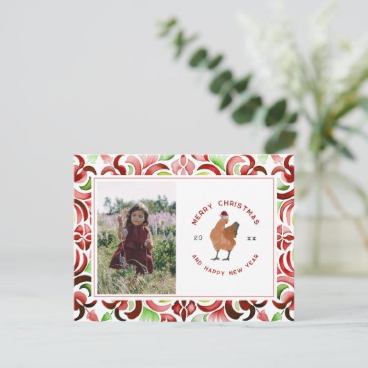 チキンクリスマスフォトウォーターカラー シーズンポストカード (スタンド正面)