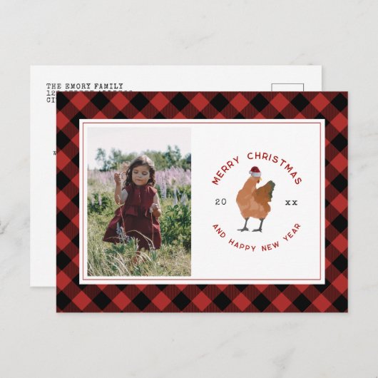チキンクリスマスフォトバッファロープレイド シーズンポストカード (正面/裏面)