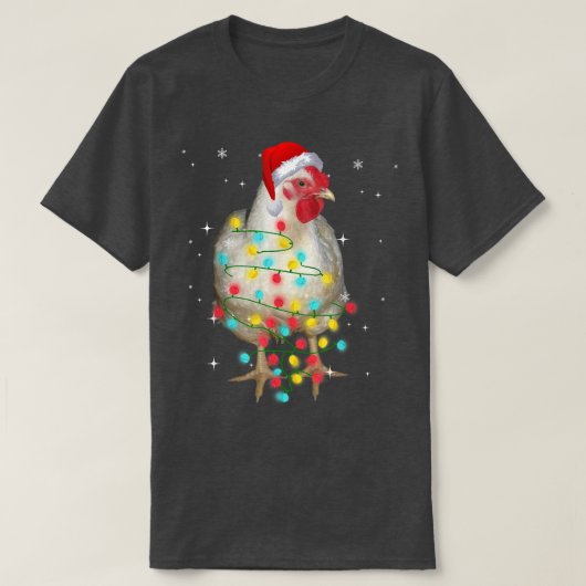 チキンクリスマスライトおもしろいクリスマスサンタ・ハットアニメーション Tシャツ (デザイン正面)