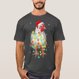 チキンクリスマスライトおもしろいクリスマスサンタ・ハットアニメーション Tシャツ