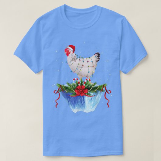 チキンクリスマスライトクリスマス おもしろい Tシャツ (デザイン正面)