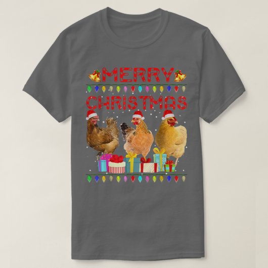 チキンクリスマスライトメリークリスマスチキンおもしろい Tシャツ (デザイン正面)