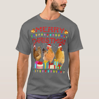 チキンクリスマスライトメリークリスマスチキンおもしろい Tシャツ