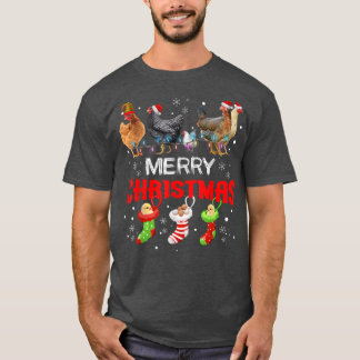 チキンクリスマスライトメリークリスマスチキンキュートC Tシャツ