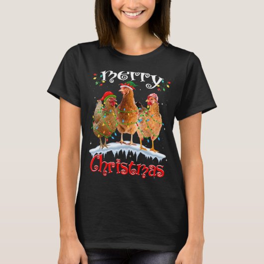 チキンクリスマスライトメリークリスマスチキン Tシャツ (正面)