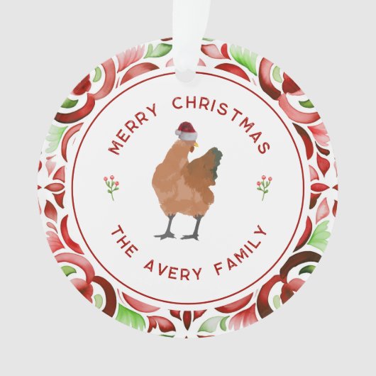 チキンクリスマスレッド&グリーンウォーター色 オーナメント (正面)