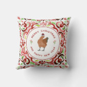 チキンクリスマスレッド&グリーンウォーター色 クッション (裏面)