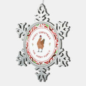 チキンクリスマスレッド&グリーンウォーター色 スノーフレークピューターオーナメント (右)