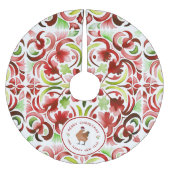 チキンクリスマスレッド&グリーンウォーター色 ブラッシュドポリエステルツリースカート (正面)