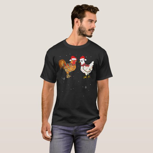 チキンクリスマスロースターライト衣服サンタハットロ Tシャツ (正面フル)