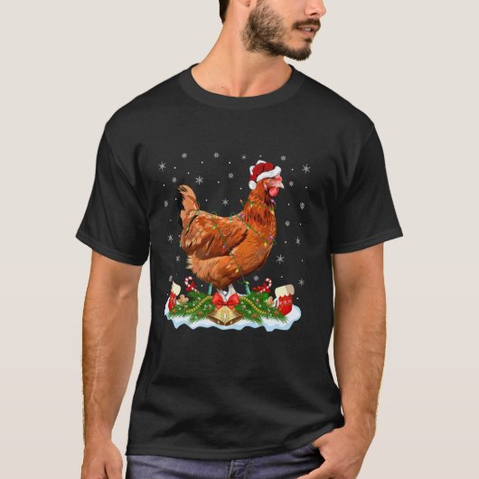 チキンクリスマス照明サンタハットチキンクリスマス Tシャツ (正面)