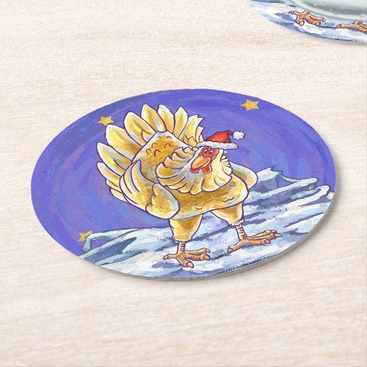 チキンクリスマス ラウンドペーパーコースター (アングル)