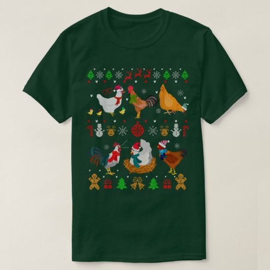 チキンコレクションクリスマスセーターサンタチキン Tシャツ (デザイン正面)