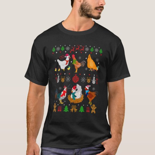 チキンコレクションクリスマスセーターサンタチキン Tシャツ (正面)