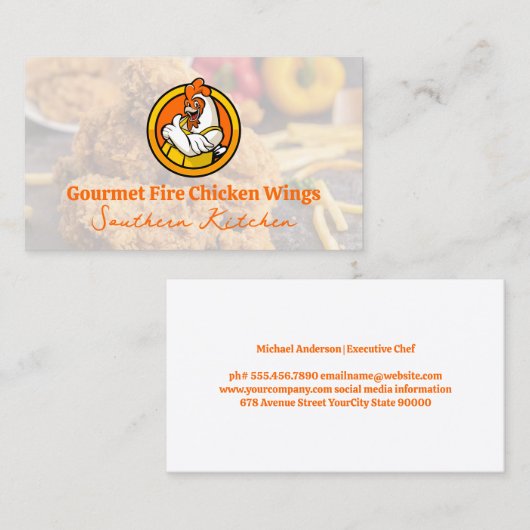 チキンサムアップカートゥーンイラストレーション | レストラン 名刺 (正面/裏面)