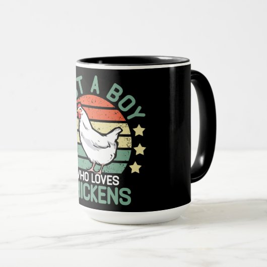 チキンシャツの子どもたち、チキンが大好きな男の子 マグカップ (正面右)