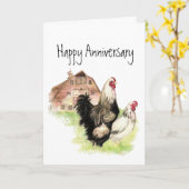 チキンズ&バーンファームシーンアニバーサリーカップルおもしろい カード (黄色い花)