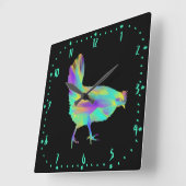 チキンタイムキュートカラフルアクアファームヘンアート スクエア壁時計 (傾斜)