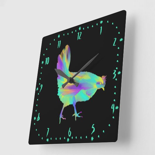 チキンタイムキュートカラフルアクアファームヘンアート スクエア壁時計 (傾斜)