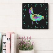 チキンタイムキュートカラフルアクアファームヘンアート スクエア壁時計