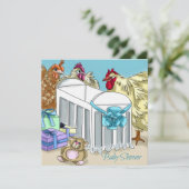 チキンテーマのベビーシャワーの招待状。 招待状 (スタンド正面)