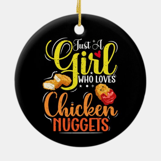 チキンナゲットの女の子のプレゼントが大好きな女の子 セラミックオーナメント (裏面)