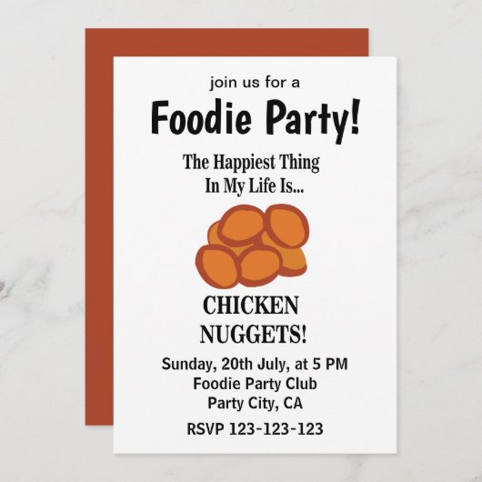 チキンナゲットファストフードグルメパーティー 招待状 (正面/裏面)