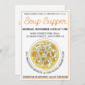 チキンヌードルスープボウル夕食ディナーパーティー 招待状 (正面/裏面)