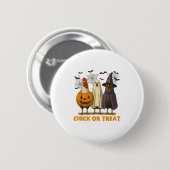チキンハロウィンおもしろいの衣装チーを雛または治療 缶バッジ (正面&裏面)