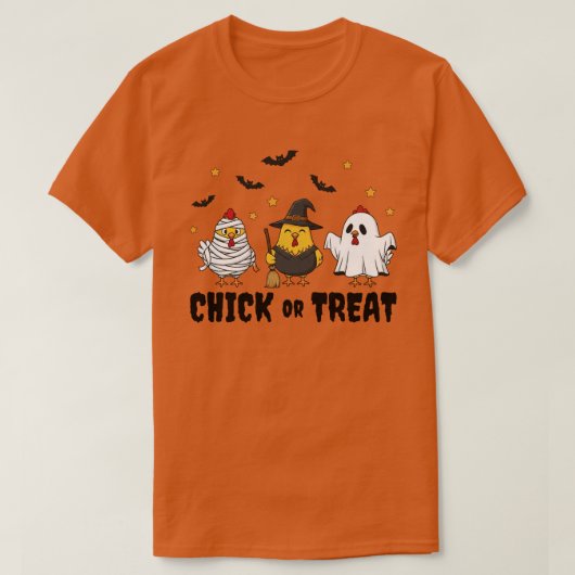 チキンハロウィンおもしろいTシャツのシックまたはトリートメント Tシャツ (デザイン正面)
