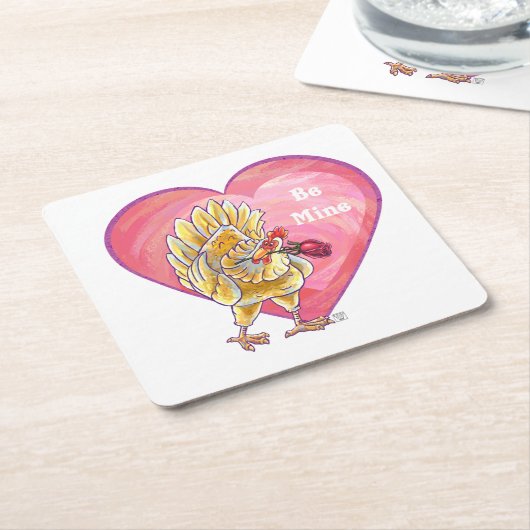 チキンバレンタインデー スクエアペーパーコースター (アングル)