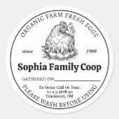 チキンパーソナライズされたクープオーナー名卵ビジネス ラウンドシール (正面)