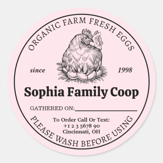 チキンパーソナライズされたコックのオーナー名日付卵 ラウンドシール (正面)