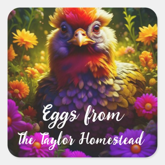チキンパーソナライズされた卵 スクエアシール (正面)