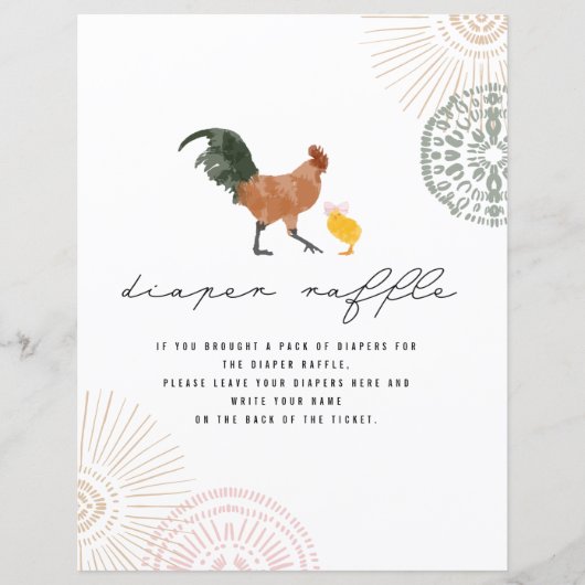 チキンピンク赤ちゃんシャワーおむつラッフルサイン (正面)