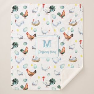 チキンファミリーファームハウスモノグラム シェルパブランケット