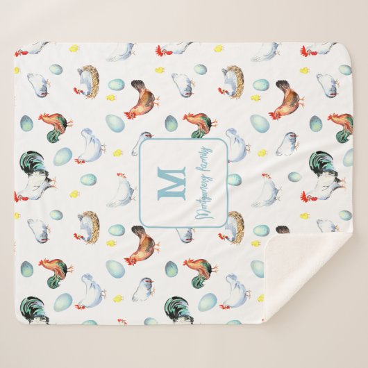 チキンファミリーファームハウスモノグラム シェルパブランケット (正面(横))