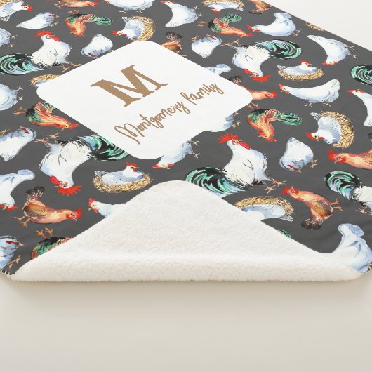 チキンファミリーファームハウスモノグラム シェルパブランケット (3/4)