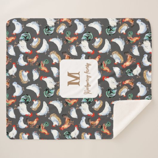 チキンファミリーファームハウスモノグラム シェルパブランケット (正面(横))