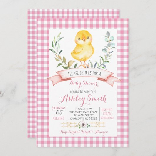 チキンファームの赤ちゃんシャワーの招待状 招待状 (正面/裏面)