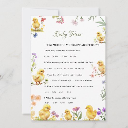 チキンファームベビートリビアベビーシャワーゲームカード 招待状 (正面)
