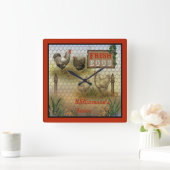 チキンファームヤードフレッシュエッグヴィンテージ スクエア壁時計 (ホーム)