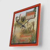 チキンファームヤードフレッシュエッグヴィンテージ スクエア壁時計 (傾斜)